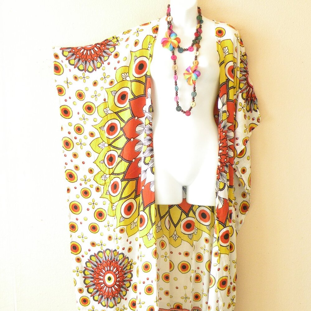 CD636 Paisley Batik Plus Open Kaftan Open Cover Up Maxi Cardigan fit up to 5X